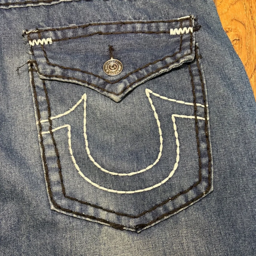 Y2K True Religion USA Made Thick Stitch Blue Jeans‎ Straight Leg Mens 40x33 VTG